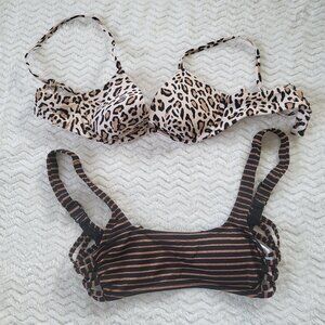 Bikini Top Bundle of 2: Leopard Print and Black & Copper Stripe